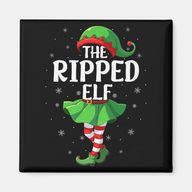 Imán Ripped Elf Christmas Girls Women Elf Squad Xmas Fa (Frente)