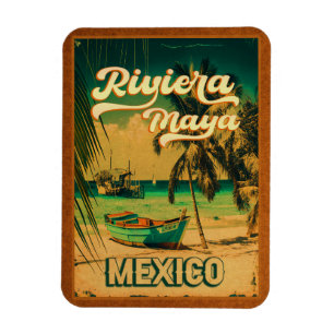 Imán Riviera Maya Postcard Palm Tree Vintage Travel