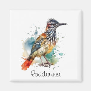 Imán Roadrunner en acuarela vibrante