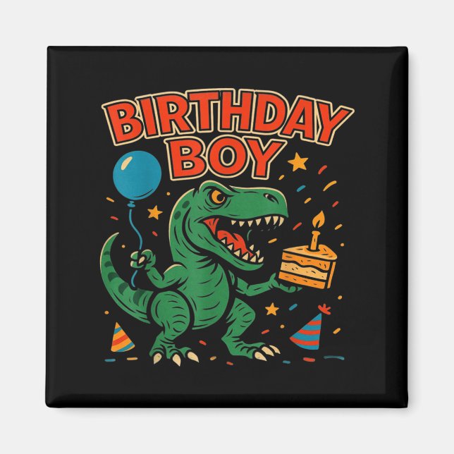 Imán Roaring Birthday Boy Dinosaur Celebration Design _ (Frente)