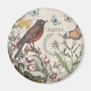 Imán Robin Elegant Bird Butterfly Arte Francés