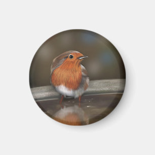 Imán Robin Red Breast disfrutando de un baño