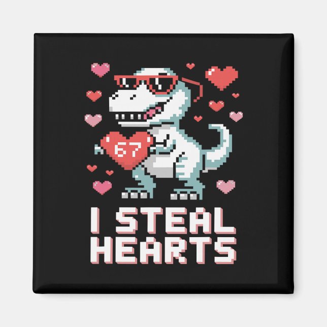 Imán Robo Corazones Funny T Rex Dinosaur San Valentín  (Frente)