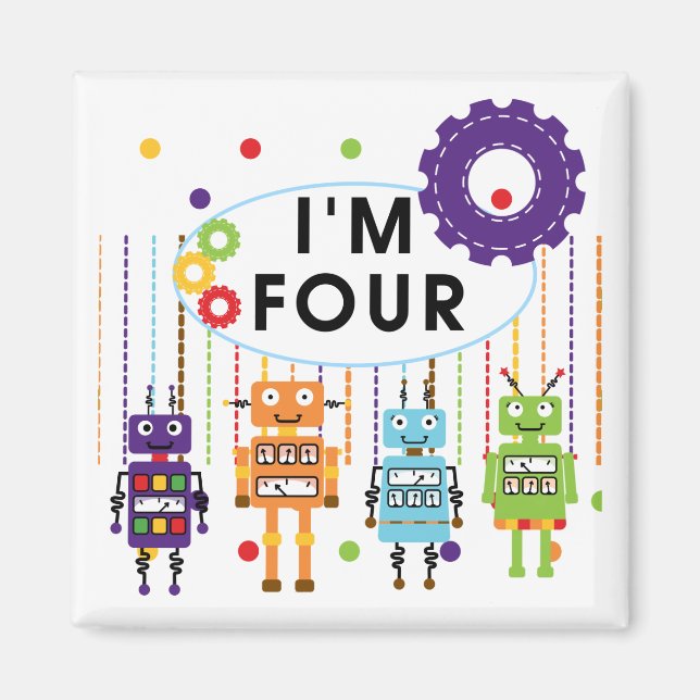 Imán Robot 4ª camisetas de cumpleaños y regalos (Frente)