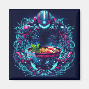 Imán Robot Cyberpunk Futurista Comida Ramen Neon