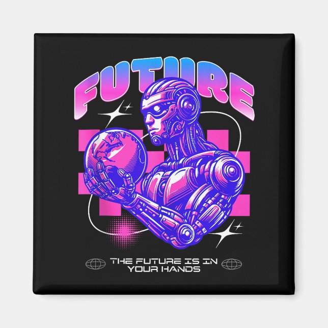 Imán Robot de ciencia ficción futurista el futuro está  (Frente)