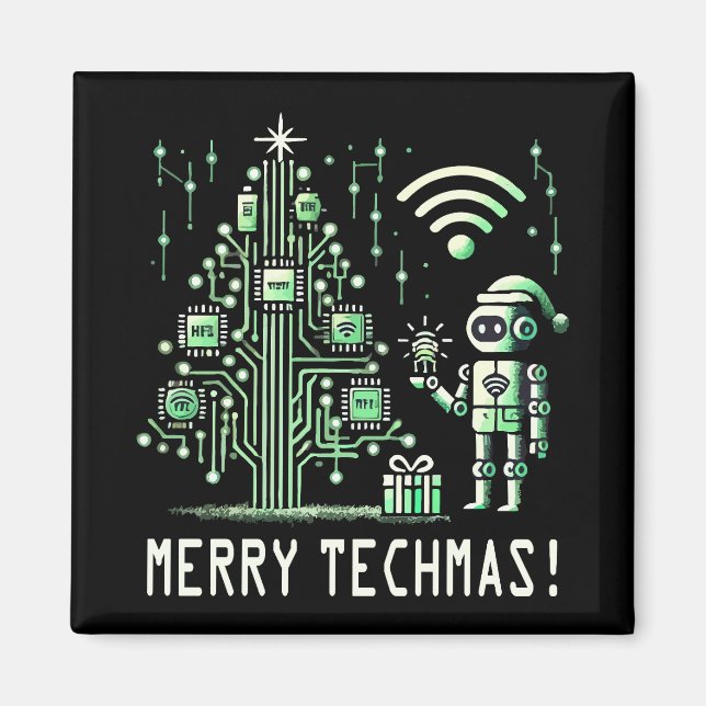Imán Robot de IA con árbol de Navidad tecnológico - Tec (Frente)