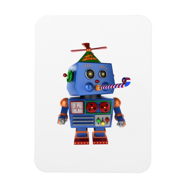 Imán Robot de juguete de fiesta de cumpleaños azul (Vertical)