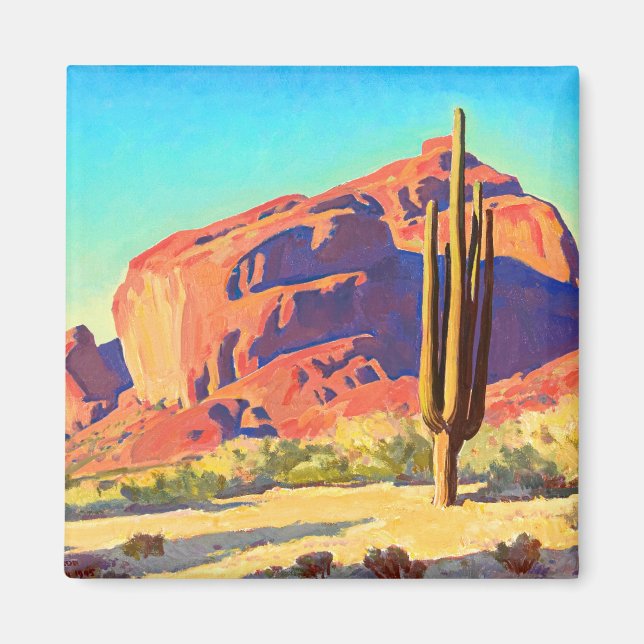 Imán Rocas rojas y cactus por Maynard Dixon (Frente)