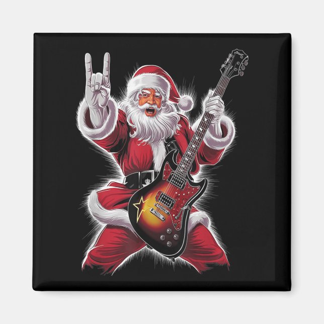 Imán Rock &amp; Roll Christmas Santa Claus Guitar Playe (Frente)