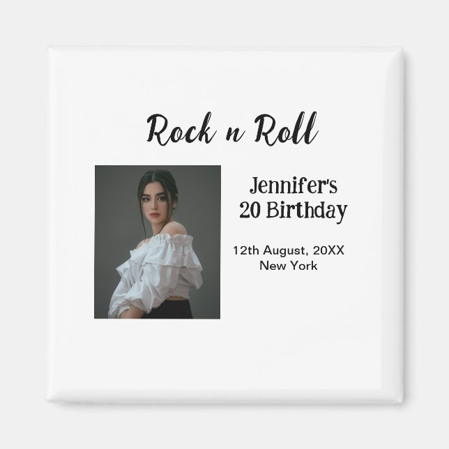 Imán Rock n roll 20 cumpleaños chica foto elegante mode (Frente)