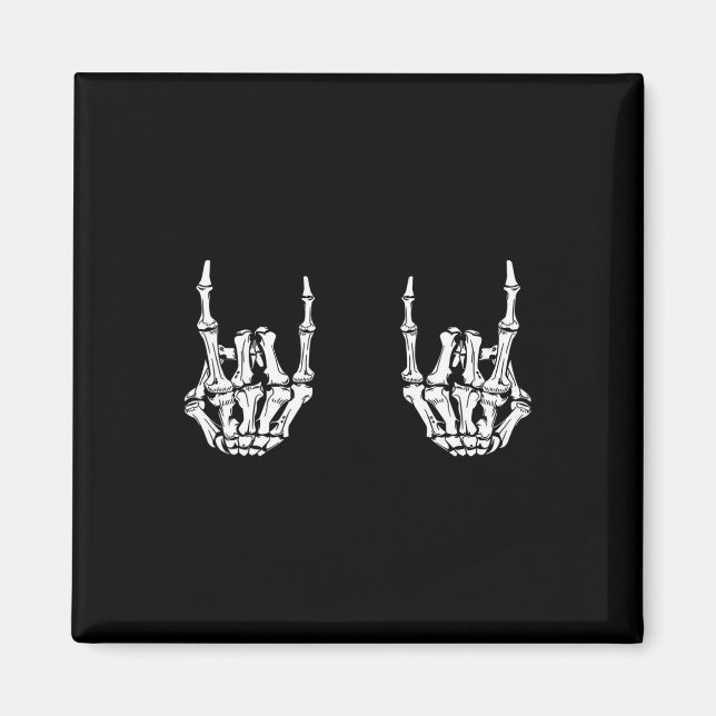 Imán Rock On Rock Star Skeleton Hands Rocker Funny Hall (Frente)