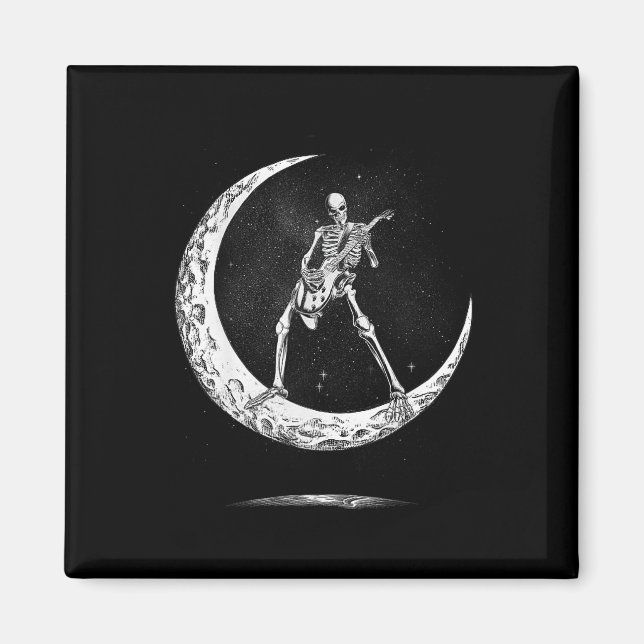 Imán Rock On Skeleton Moon Rock And Rolly Funny Hallowe (Frente)