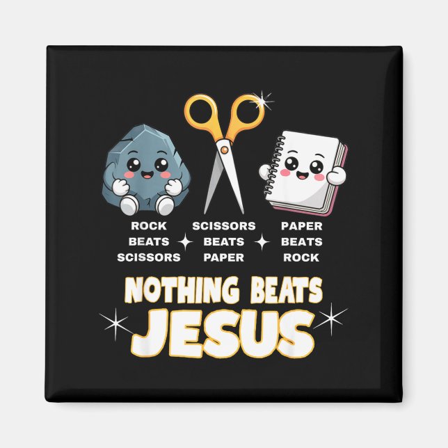Imán Rock Paper Scissors But Nothing Beats Jesus Funny  (Frente)
