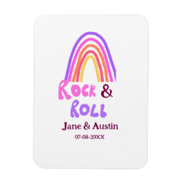 Imán Rock & roll wedding add couple name retro rainbow