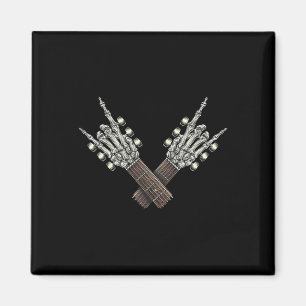 Imán Rock Sobre El Cuello De Guitarra Rock Y Esqueleto 