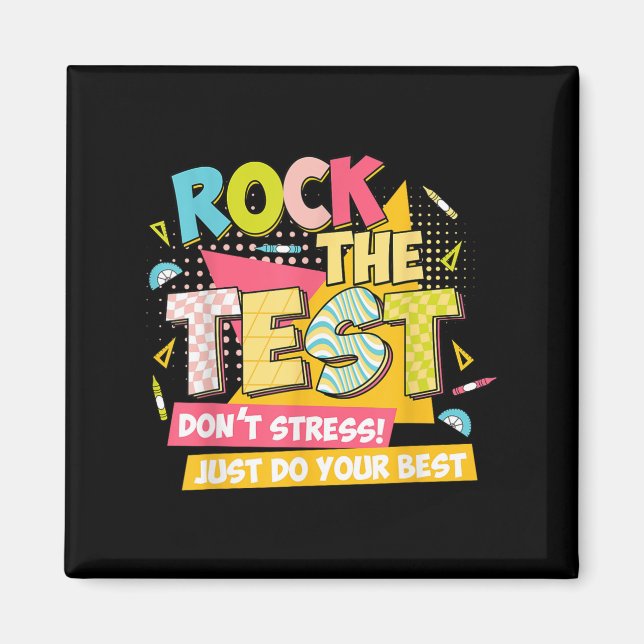 Imán Rock The Test Day Motivational Retro Teachers Test (Frente)