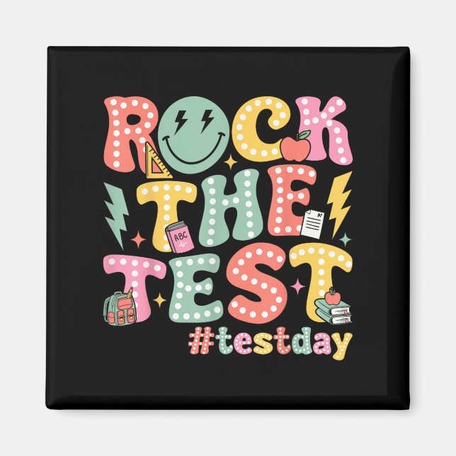Imán Rock The Test Testing Day Retro Motivational Teach (Frente)