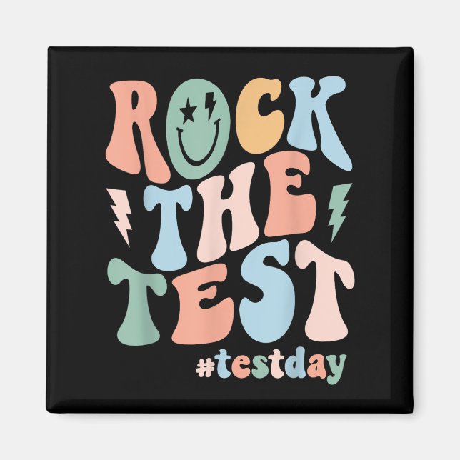 Imán Rock The Test Testing Day Retro Motivational Teach (Frente)