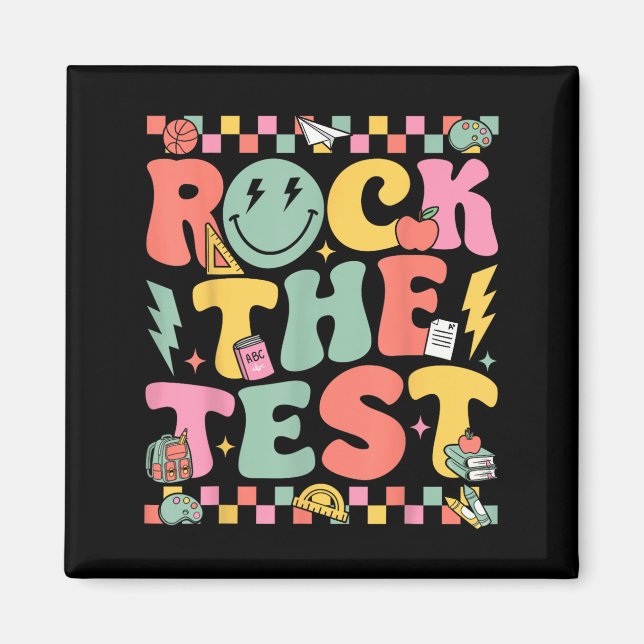Imán Rock The Test Testing Day Retro Motivational Teach (Frente)