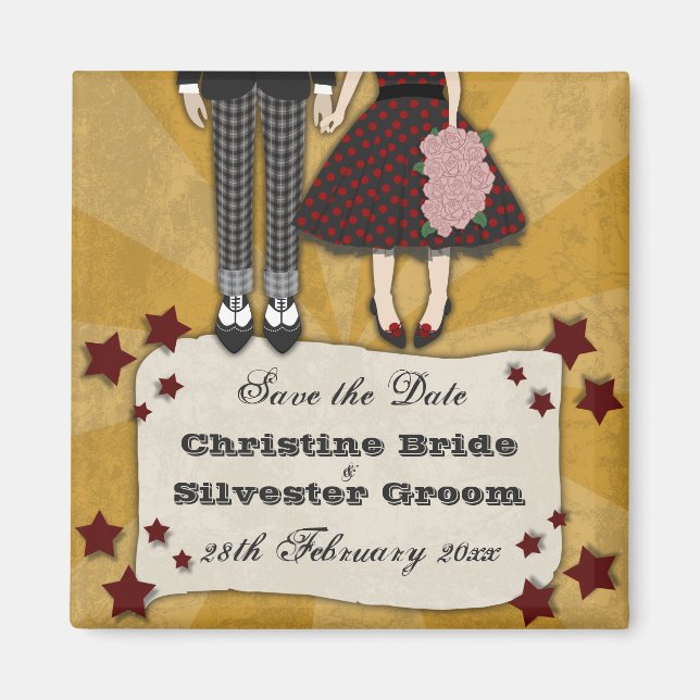 Imán Rockabilly Boda, guardar la fecha (Frente)