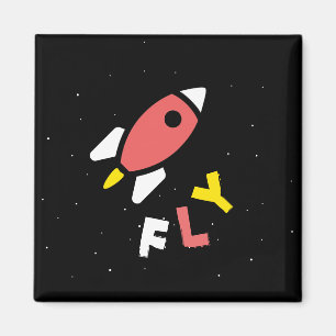 Imán Rocket - Arte pop abstracto rojo y amarillo. ¡FLY!