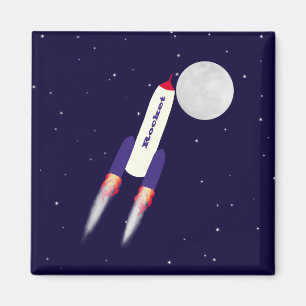 Imán Rocket of Red White and Blue in Space Personalizad