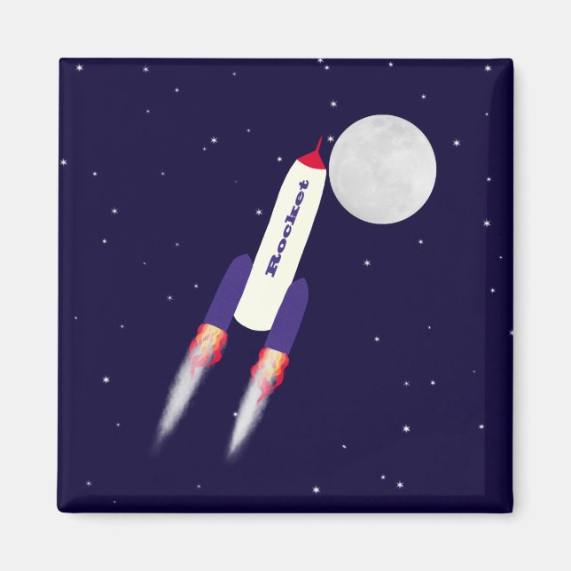 Imán Rocket of Red White and Blue in Space Personalizad (Frente)