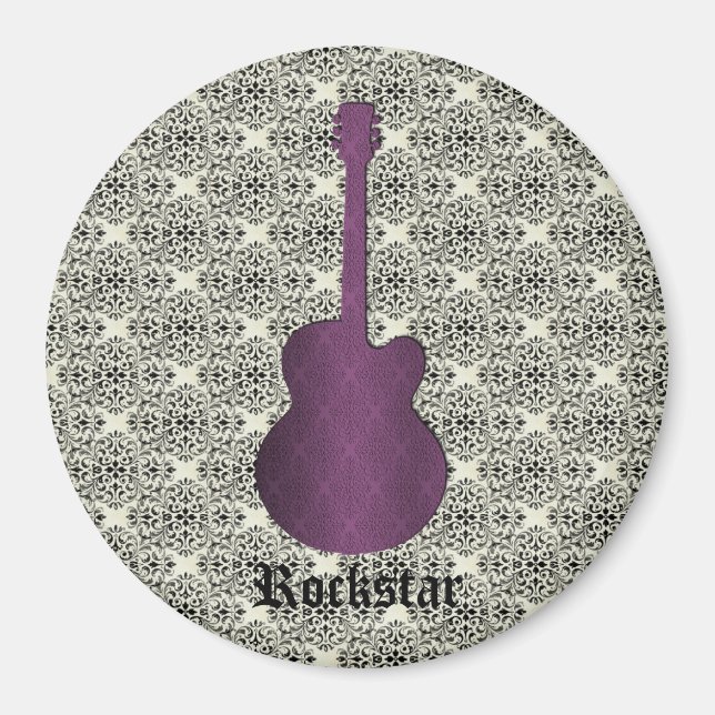Imán Rockstar Damask Guitar Magnet, Púrpura (Frente)