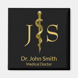 Imán Rod of Asclepius Classy Medical Gold sobre negro