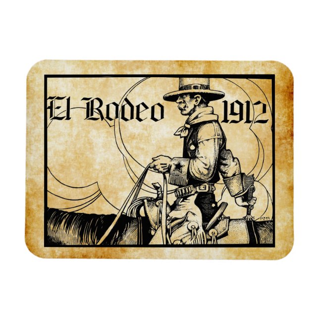 Imán Rodeo Cowboy Country Western Art de 1912 (Horizontal)