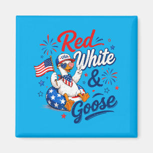 Imán Rojo Blanco Y Ganso Divertido 4 De Julio Patriótic