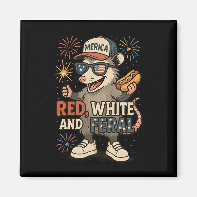 Imán Rojo Blanco Y Salvaje Fuegos Artificiales Zarigüey (Frente)
