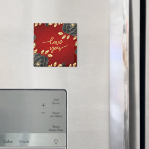 Imán Rojo de lujo con borde floral negro y dorado