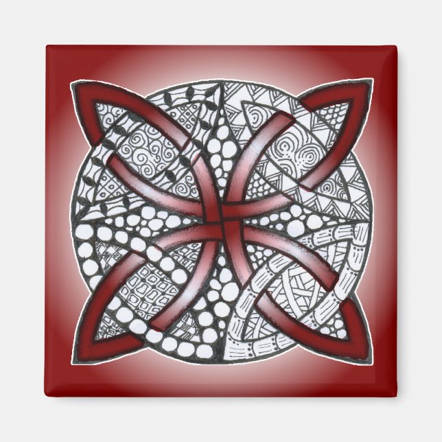Imán Rojo de maroon celta Knot Doodle (Frente)