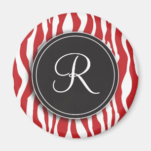 Imán rojo del estampado de zebra del monograma