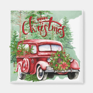 Imán rojo del navidad del camión del vintage