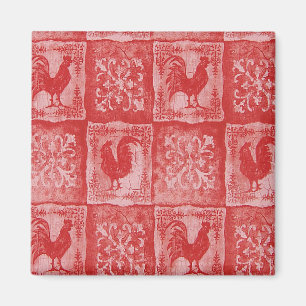 Imán rojo del refrigerador de los gallos del país