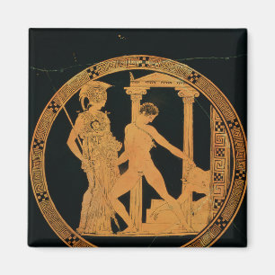 Imán Rojo-figura taza que representa Athena, Theseus