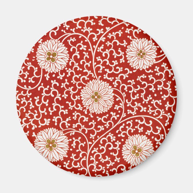 Imán Rojo Floral Vibrante Ornate Patrón Clásico (Frente)