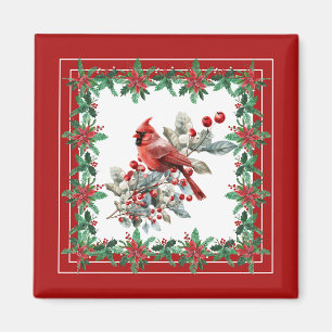 Imán Rojo Mockingbird Poinsettia Borders Elegante