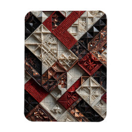 Imán Rojo Negro Marfil Micro Mosaico 3D Geométrico