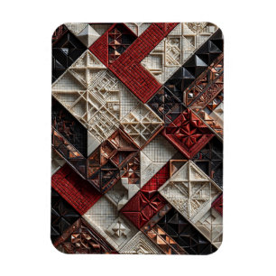 Imán Rojo Negro Marfil Micro Mosaico 3D Geométrico