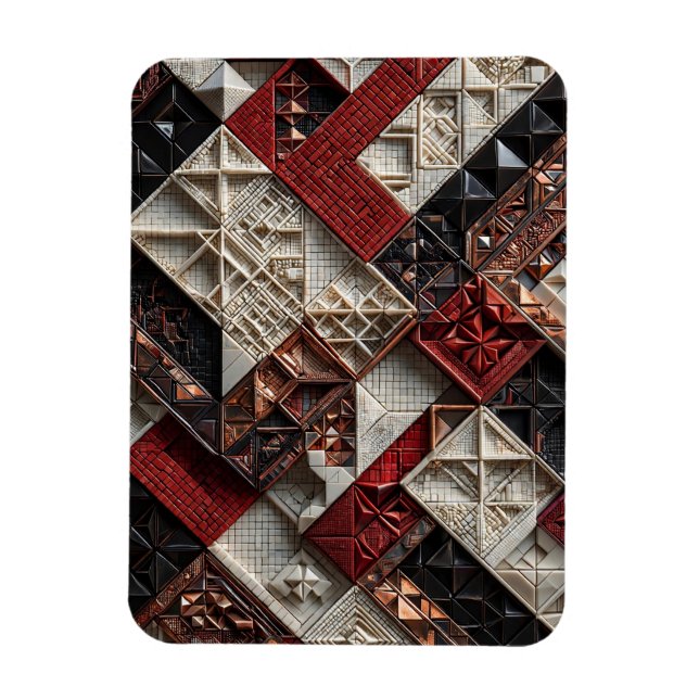 Imán Rojo Negro Marfil Micro Mosaico 3D Geométrico (Vertical)