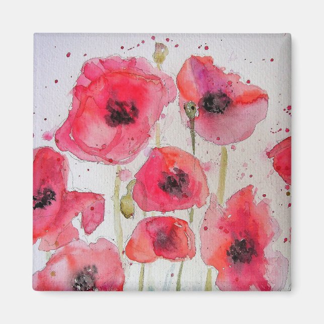 Imán Rojo Poppy flor patrón flor papel Fiesta Placa (Frente)