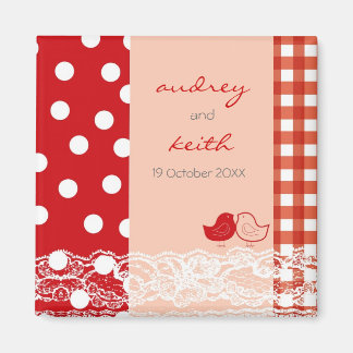 Imán Rojo y Rosa Cute Birds Scrapbook Lace Salven La Fe