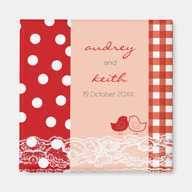Imán Rojo y Rosa Cute Birds Scrapbook Lace Salven La Fe (Frente)