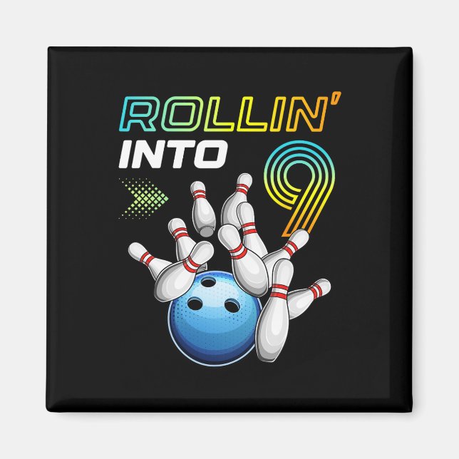 Imán Rollin Into 9 Retro Bowling Birthday Party 9th Bir (Frente)