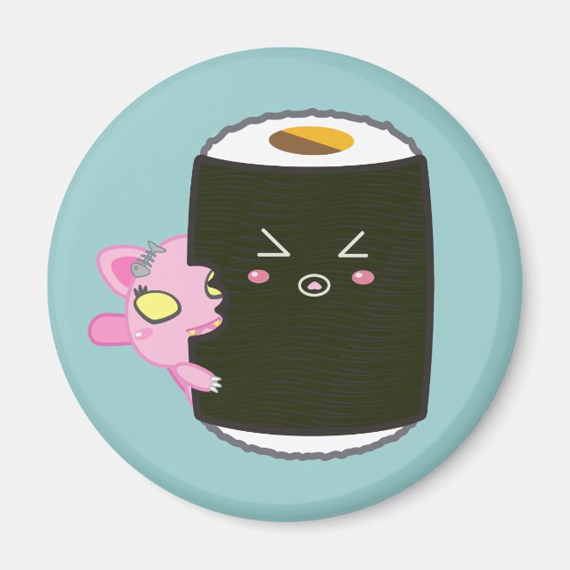 Imán Rollo de sushi Kawaii con Nadel el Gato (Frente)