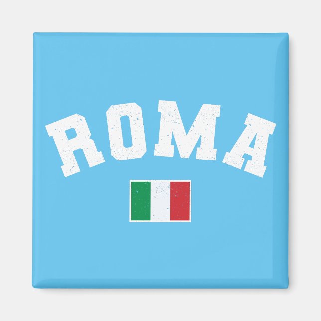 Imán Roma: Tipografía atlética con bandera italiana (Frente)
